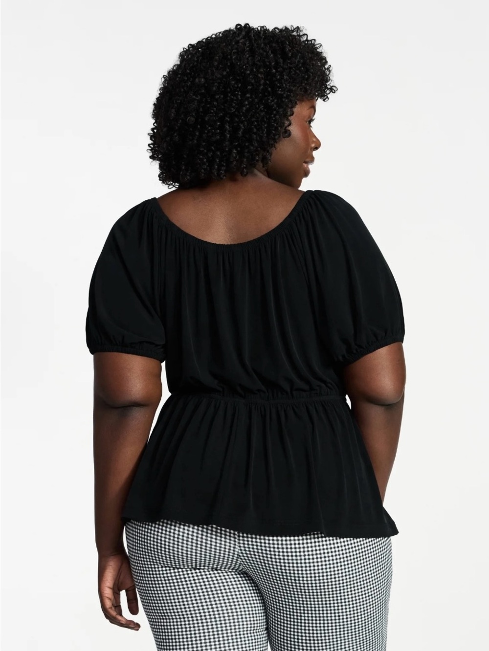 NWOT Terra & Sky Black Peplum Puff-Sleeve Top - Picture 6 of 7